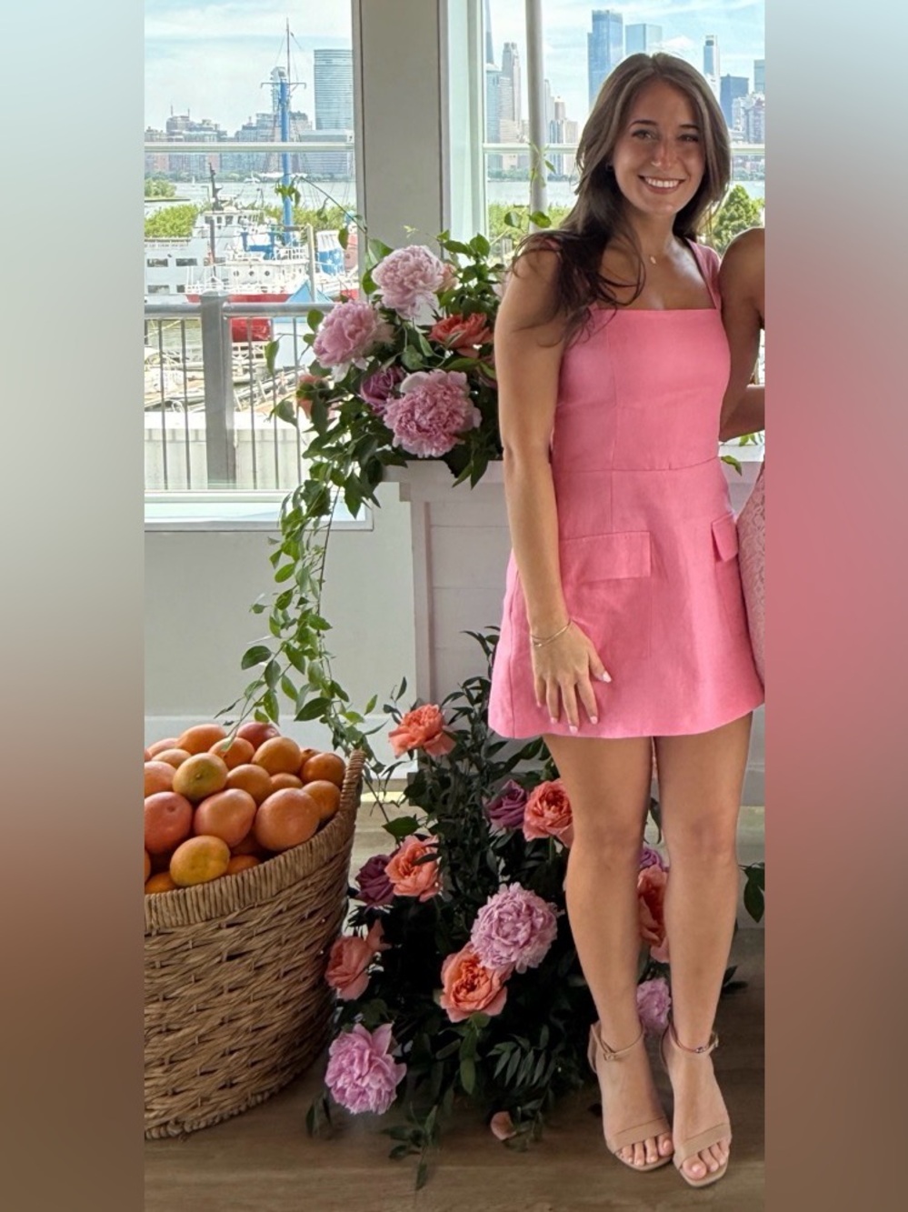 Pink Square-Neck Mini Dress/Romper